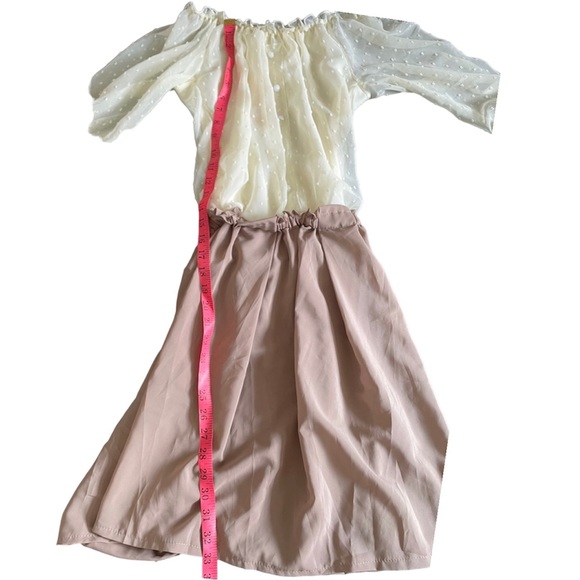 NWT DD&JJ Swiss dot cream and brown off-the-shoulder 3/4 sleeve polka dot dress - Picture 9 of 14